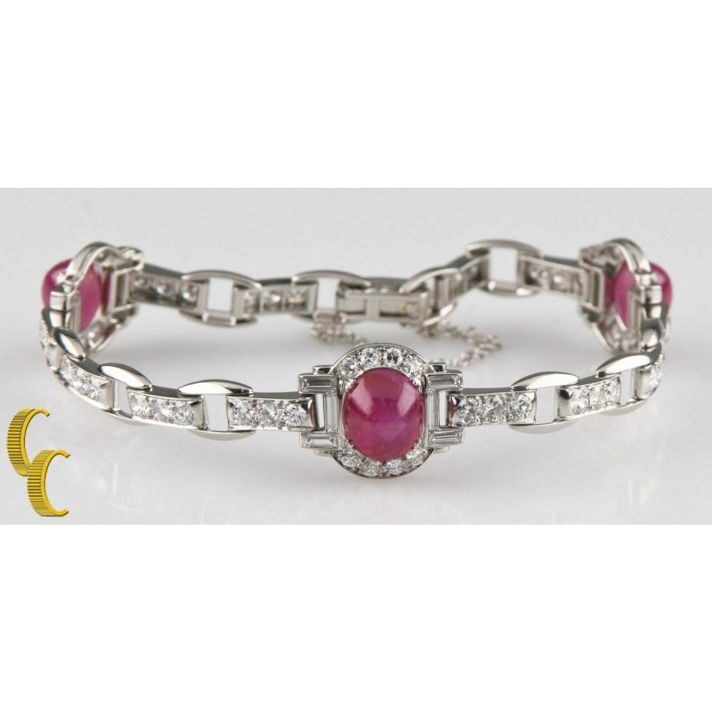 16.00 carat Star Ruby and Diamond 18k White Gold Bracelet 6.5 inches